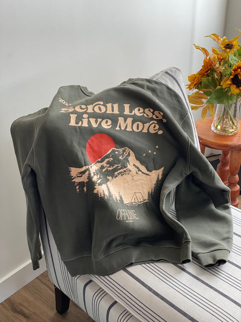 Scroll Less, Live More Crewneck - Mountain